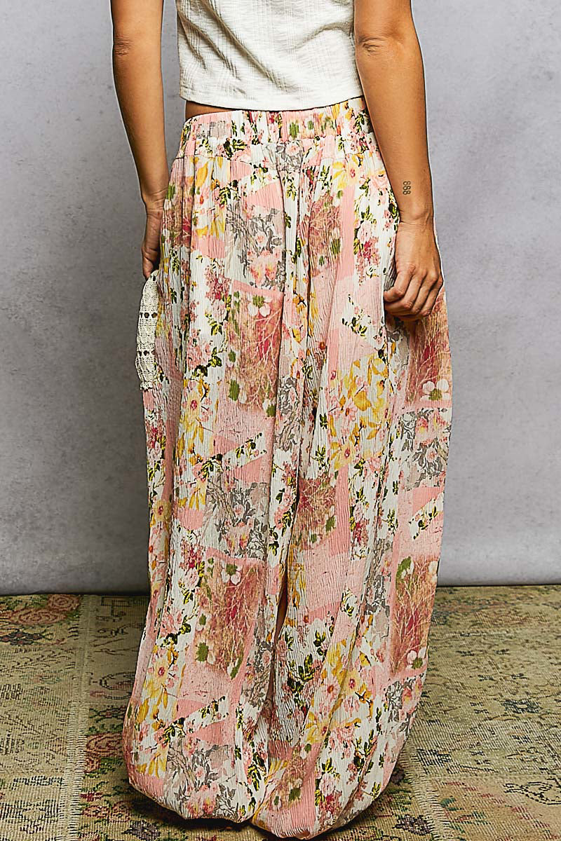 Karli Floral Ballon Leg Pants with Crochet Details