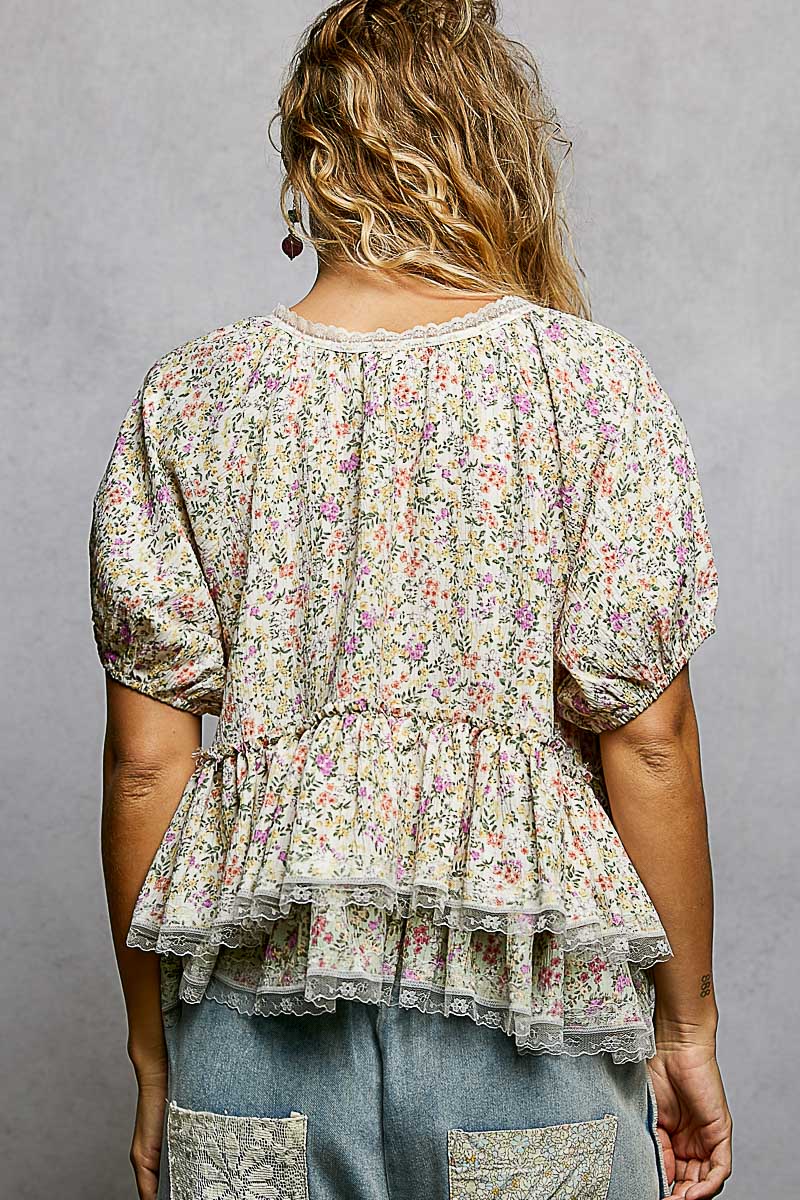 Gracie Ruffle and Lace Short Sleeve Top
