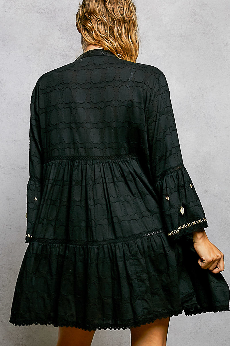 Marina Black Dress with Seashell Trim