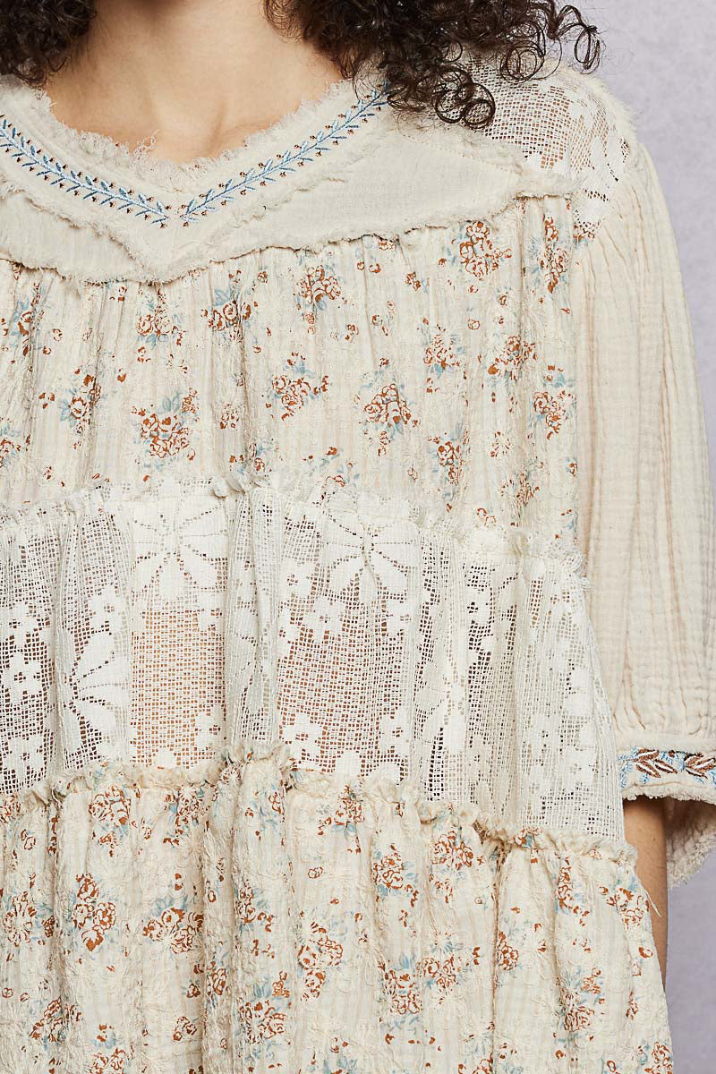 Elizabeth Double Gauze Lace and Embroidery Top
