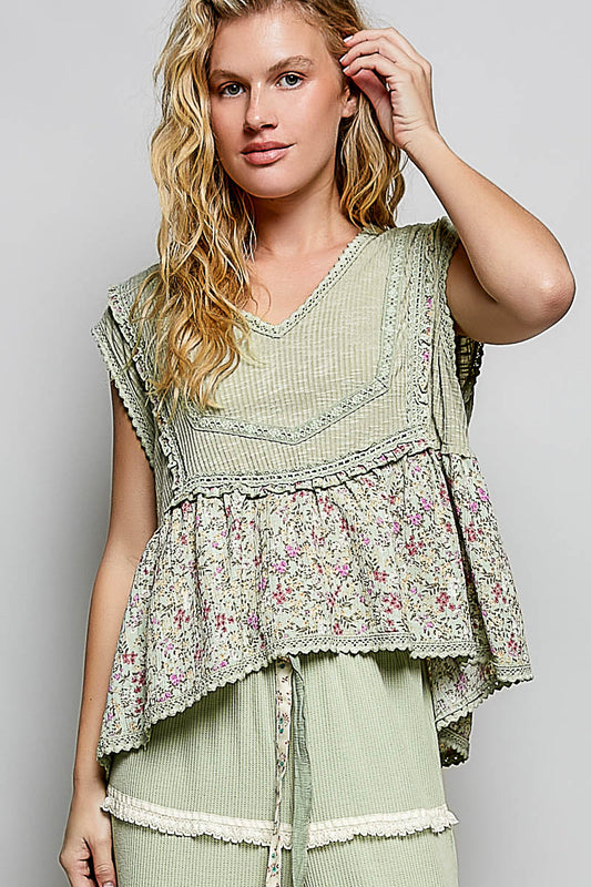 Ivy Sage Green Babydoll Floral Top
