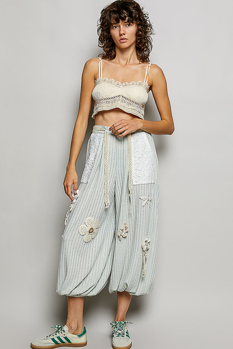 Brenda Mint Ribbed Joggers with Crochet details in Mint