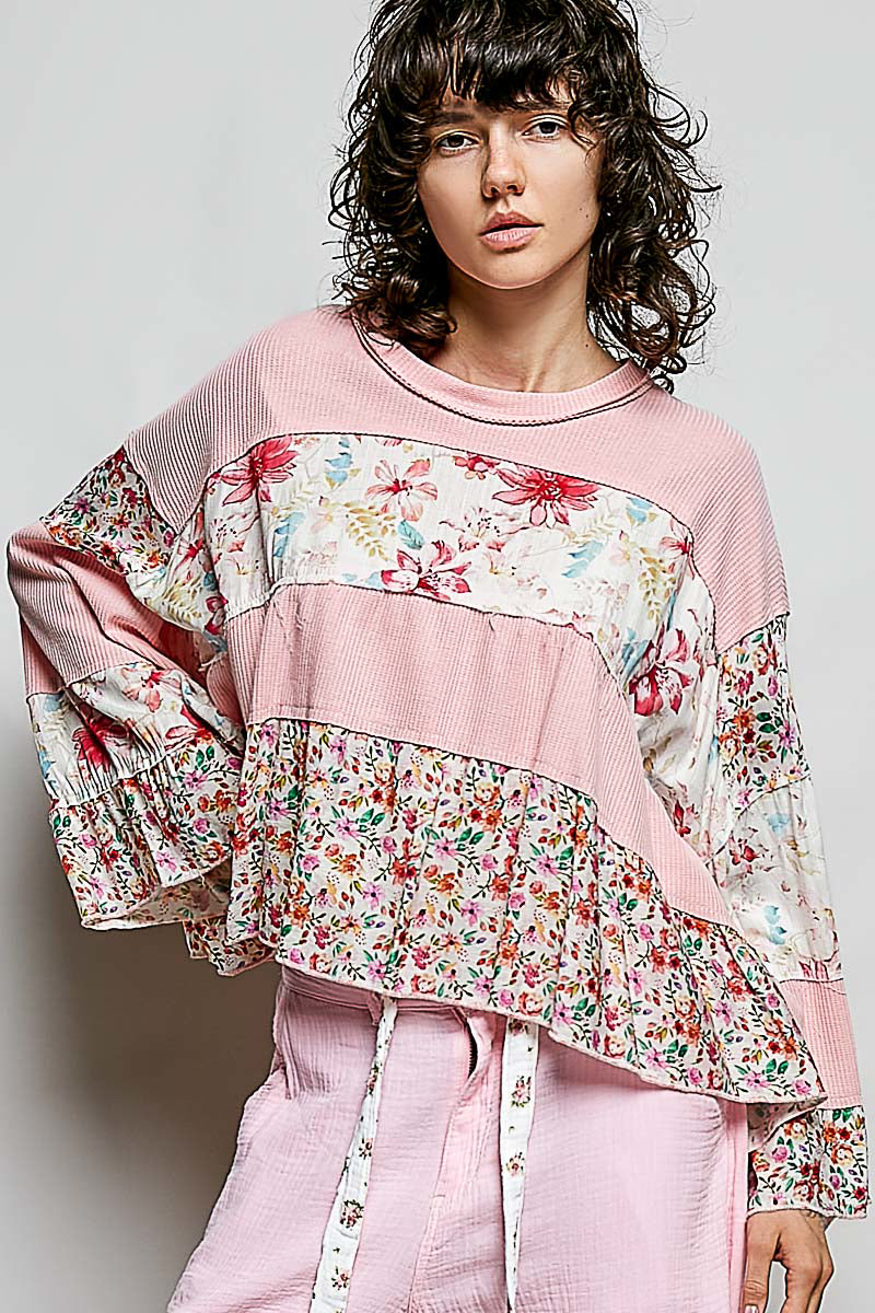 Kiara Panel Floral Top in Strawberry Milk