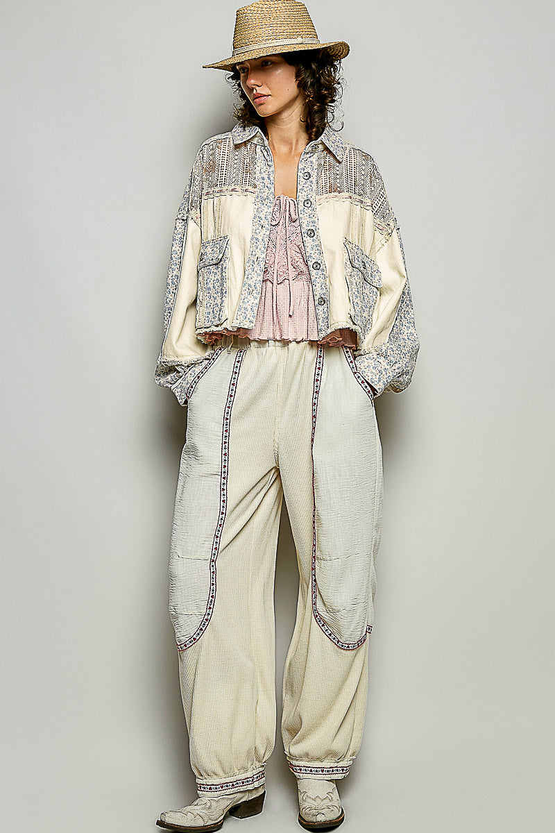 Lisette Denim Lace and Crochet Floral Jacket