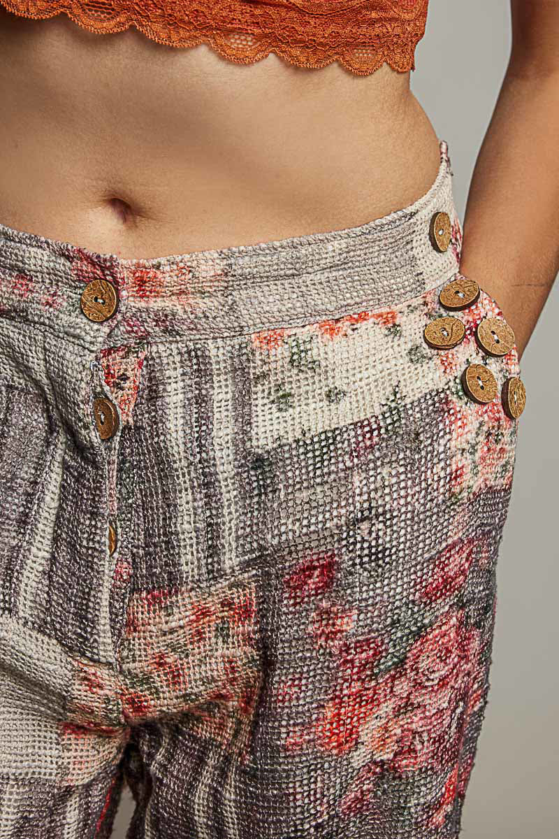Priscila Patch-Pattern Wide Leg Woven Cotton Pants