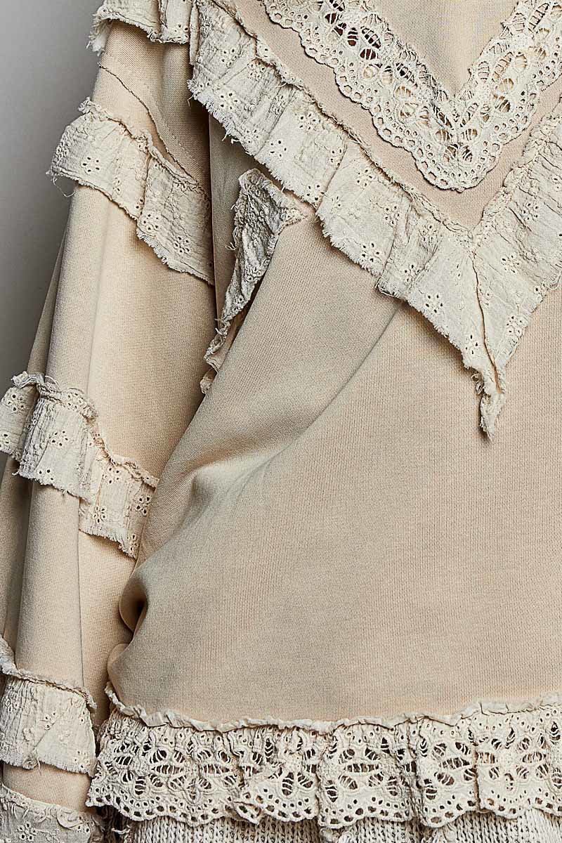 Matilda French Terry Top with Ruffles in Nude Beige