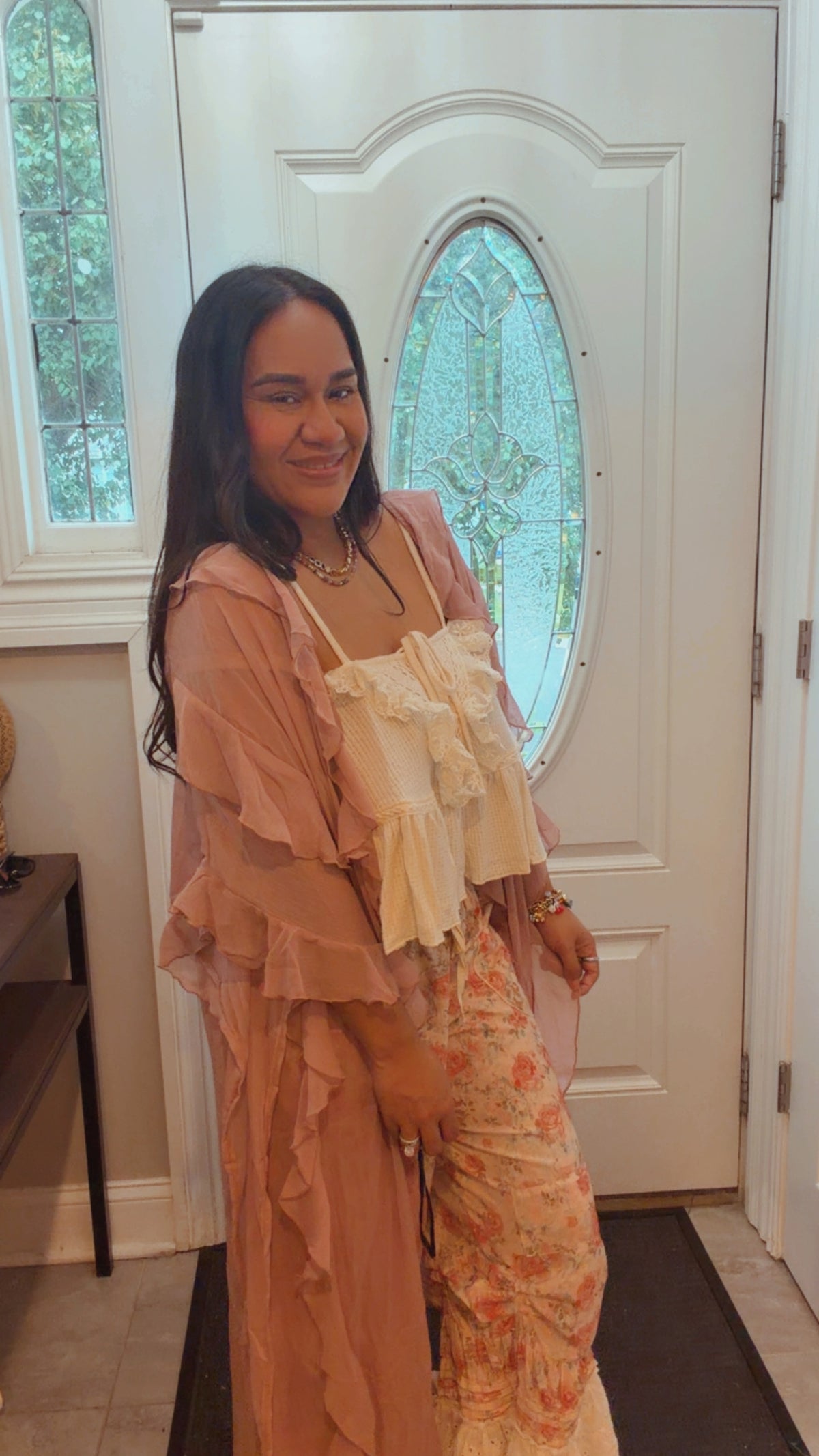 JESSICA SHEER RUFFLED OPEN FRONT KIMONO COVER-UP DRESS
