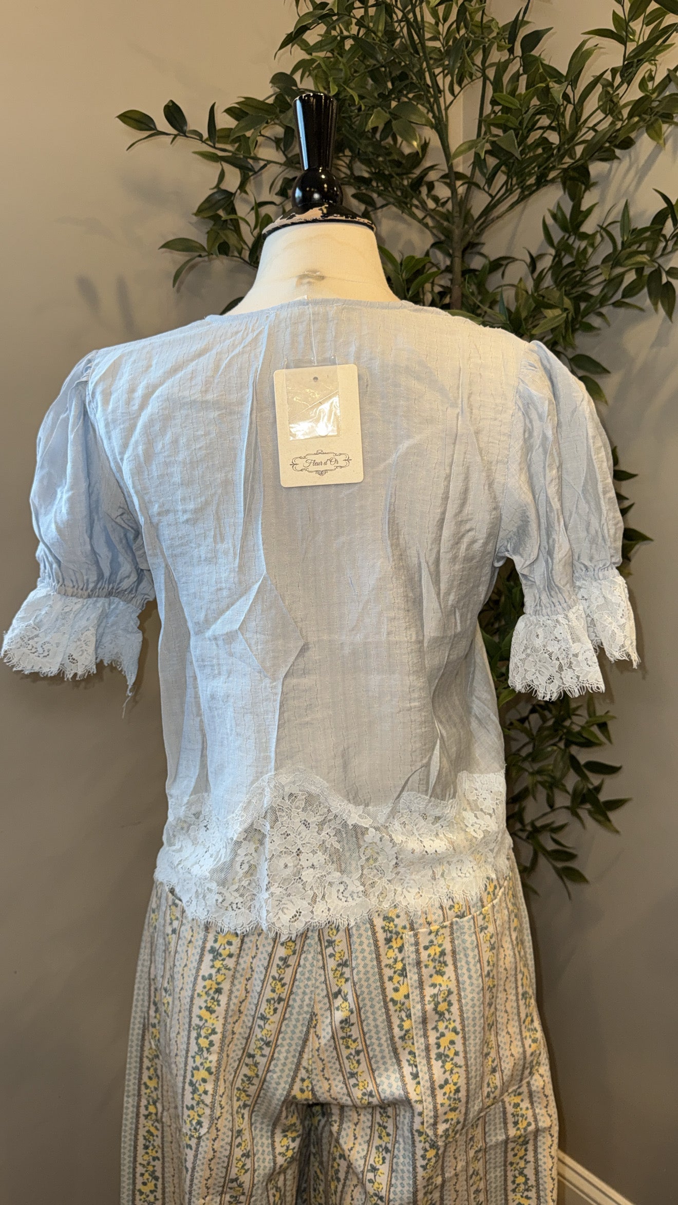 Carrie Baby Blue Lace Button Top