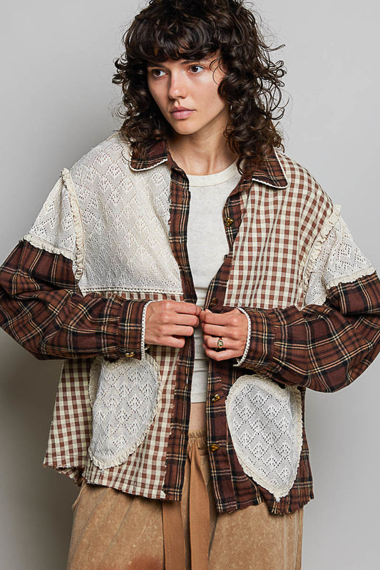 Chelsea Plaid Heart Patchwork Button Down Top