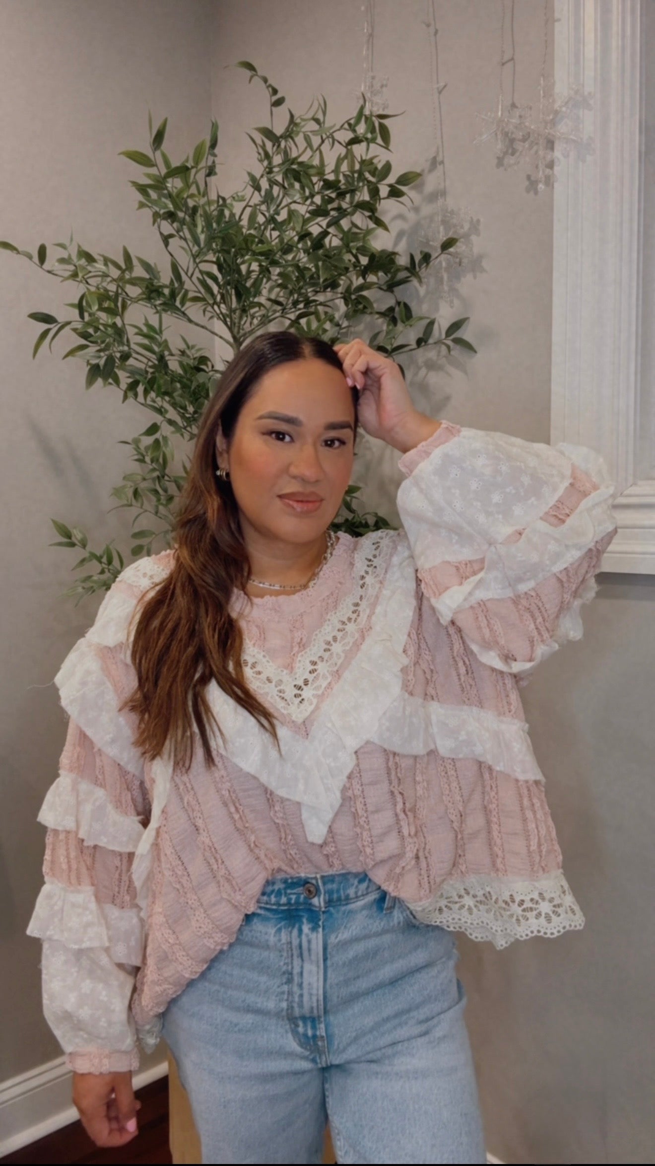 Katie Lace and Gauze Pink Top