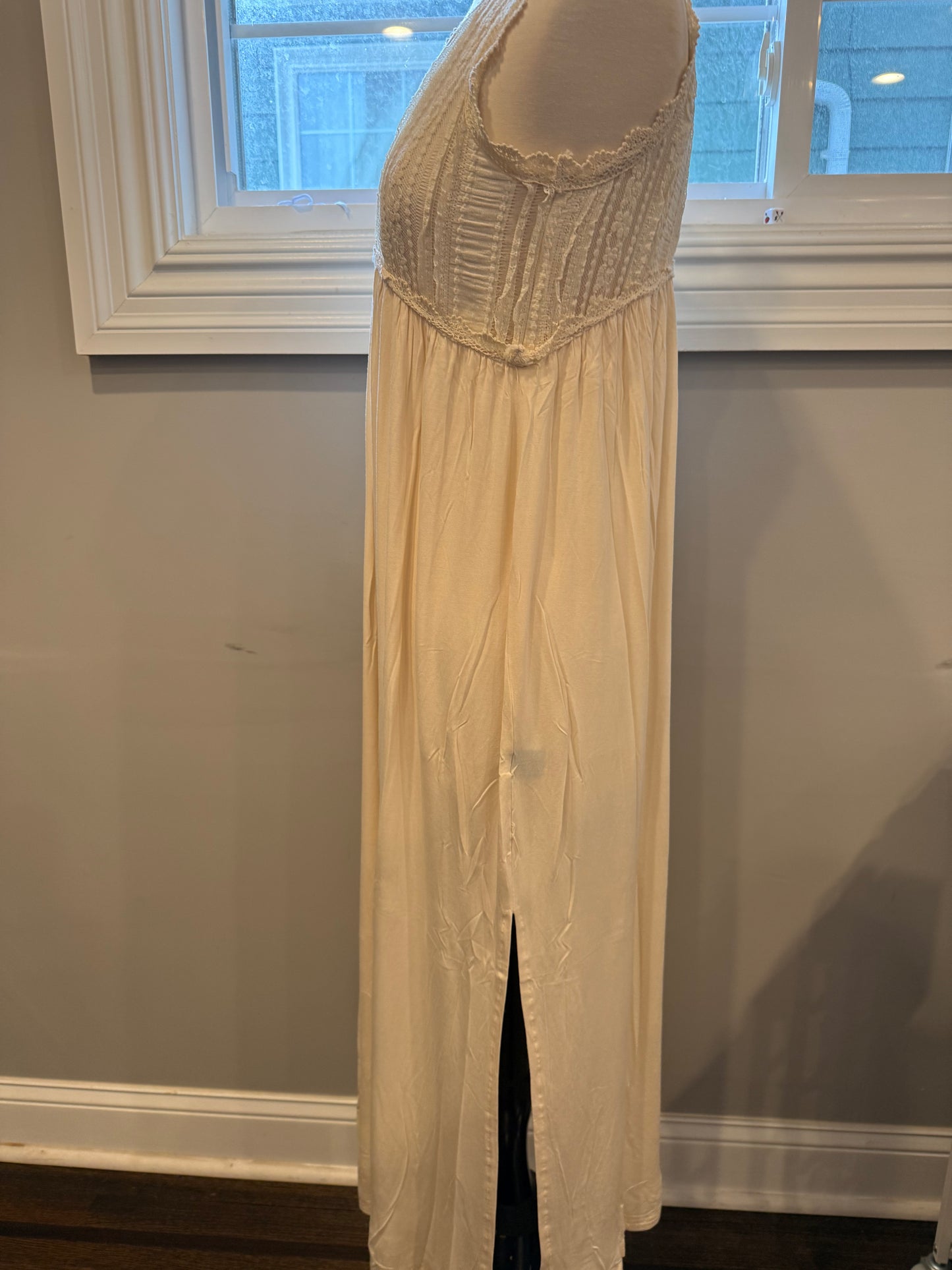 Reese Beige Sleeveless Maxi Dress with Lace details