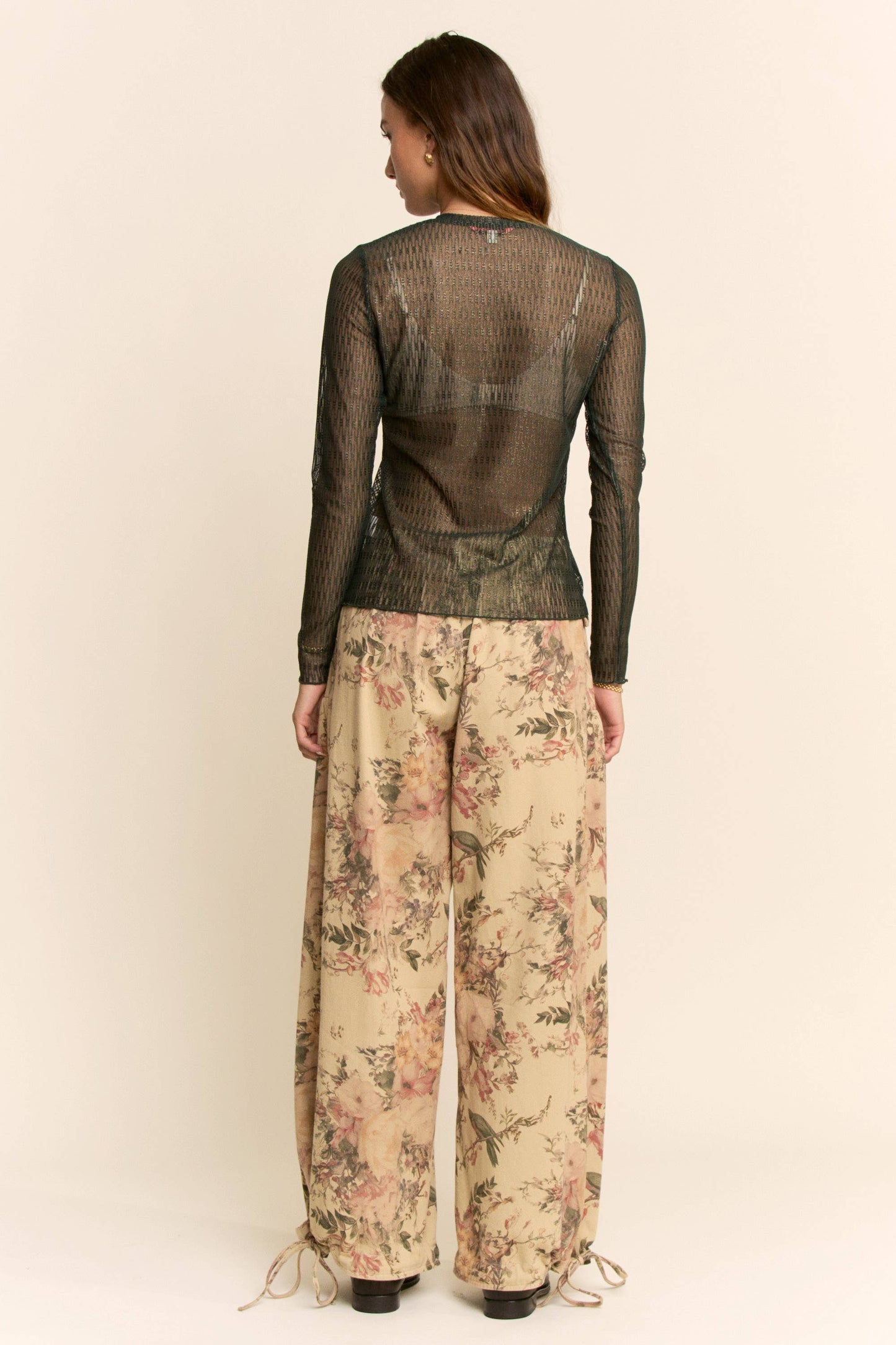 LIBBY PLUS FLORAL PRINT DENIM WIDE MID HIGH WAIST PANT