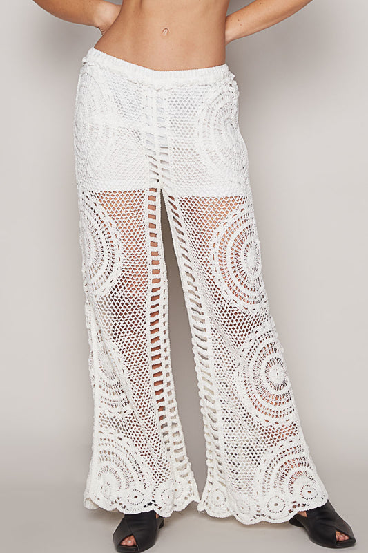 Crystal Crochet Pants in Color Pure White