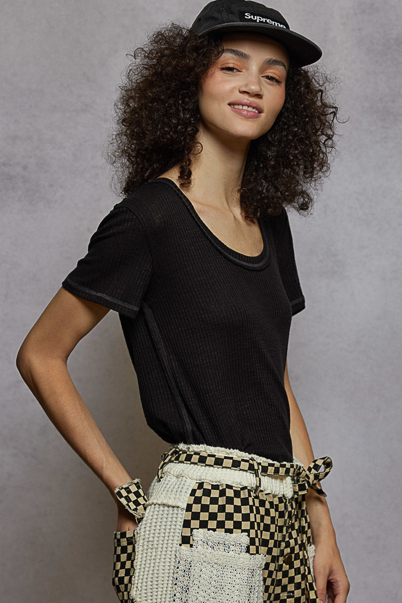Claudia Ribbed Jersey Short Sleeve Tee