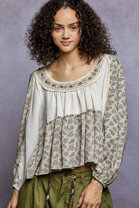 Tatiana Balloon Sleeve Studded Detail Top