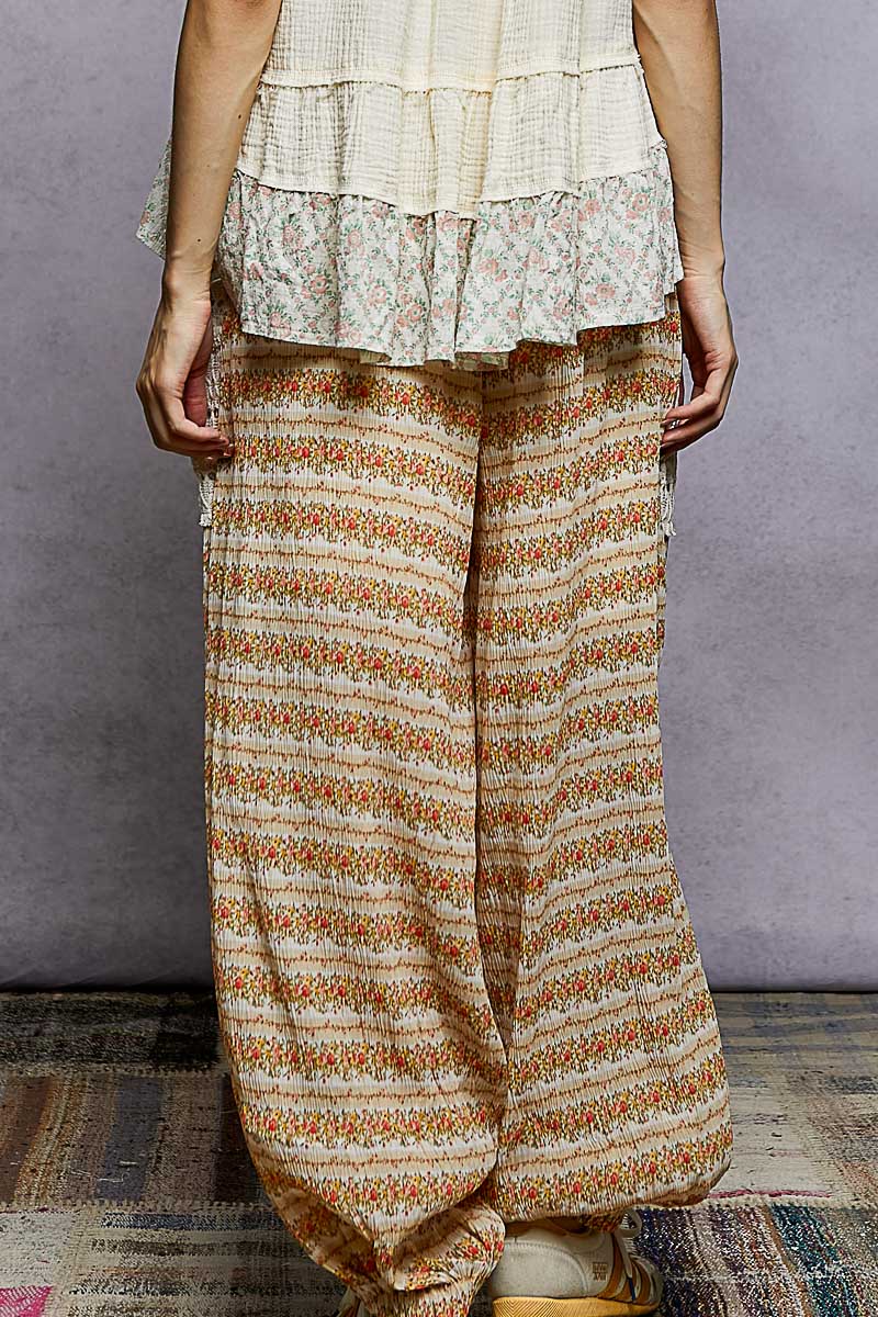 Fabiola Floral Crochet Pockets Balloon Pants