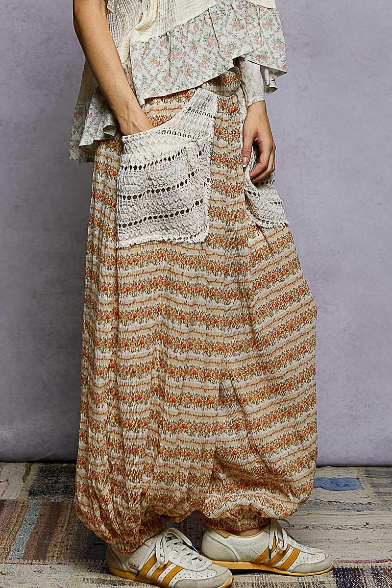 Fabiola Floral Crochet Pockets Balloon Pants
