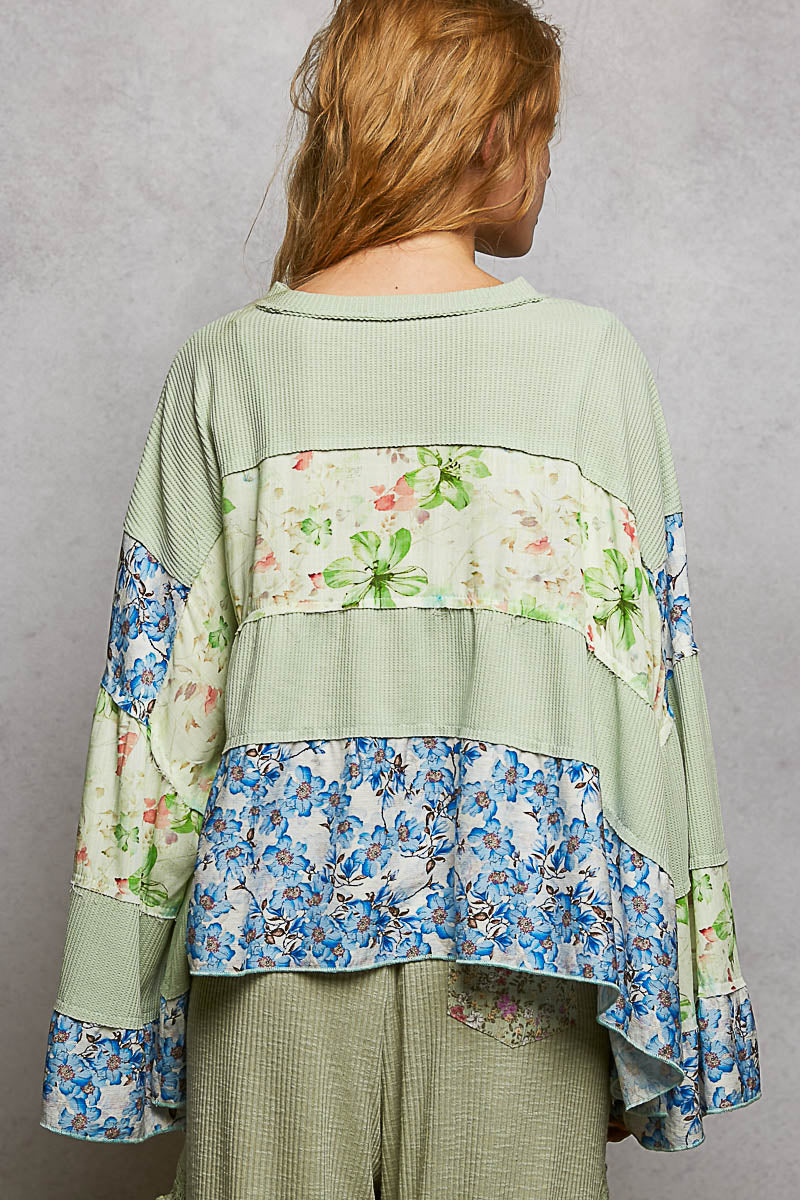 Bethany Floral Panel Top in Strawberry Pink
