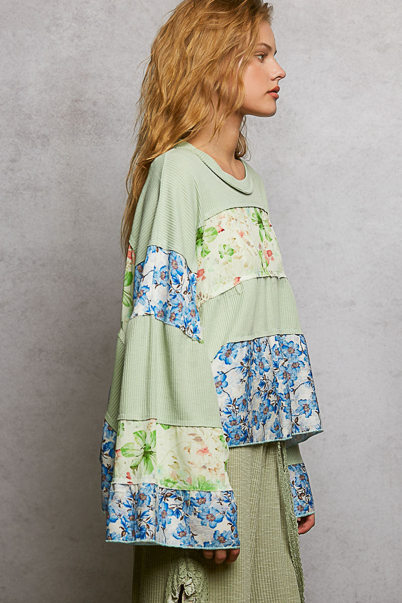 Bethany Floral Panel Top in Strawberry Pink