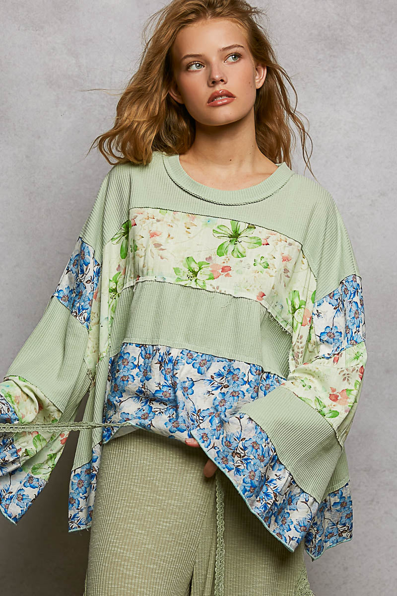 Bethany Floral Panel Top in Strawberry Pink