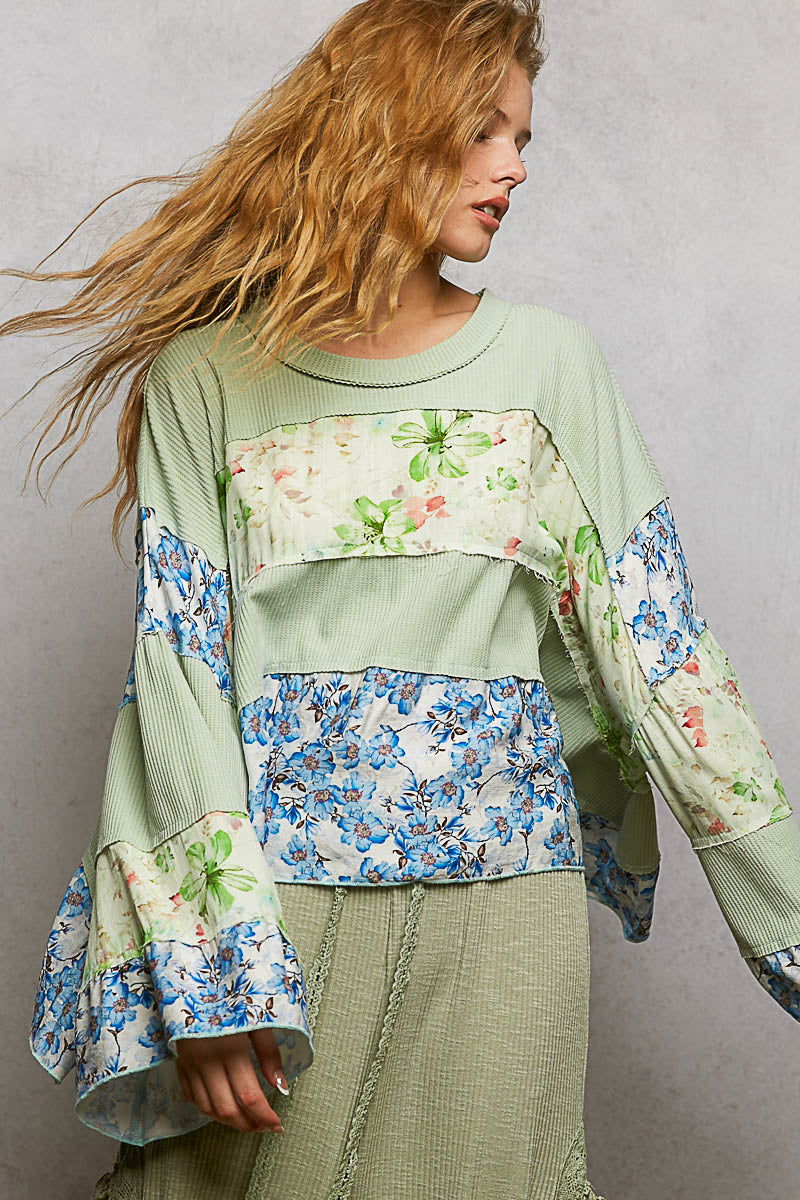 Bethany Floral Panel Top in Strawberry Pink