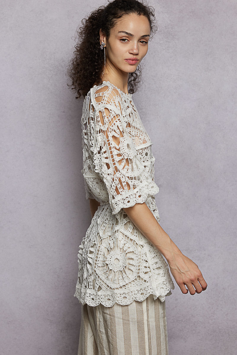 Fanny Crochet Knit top in Ivory