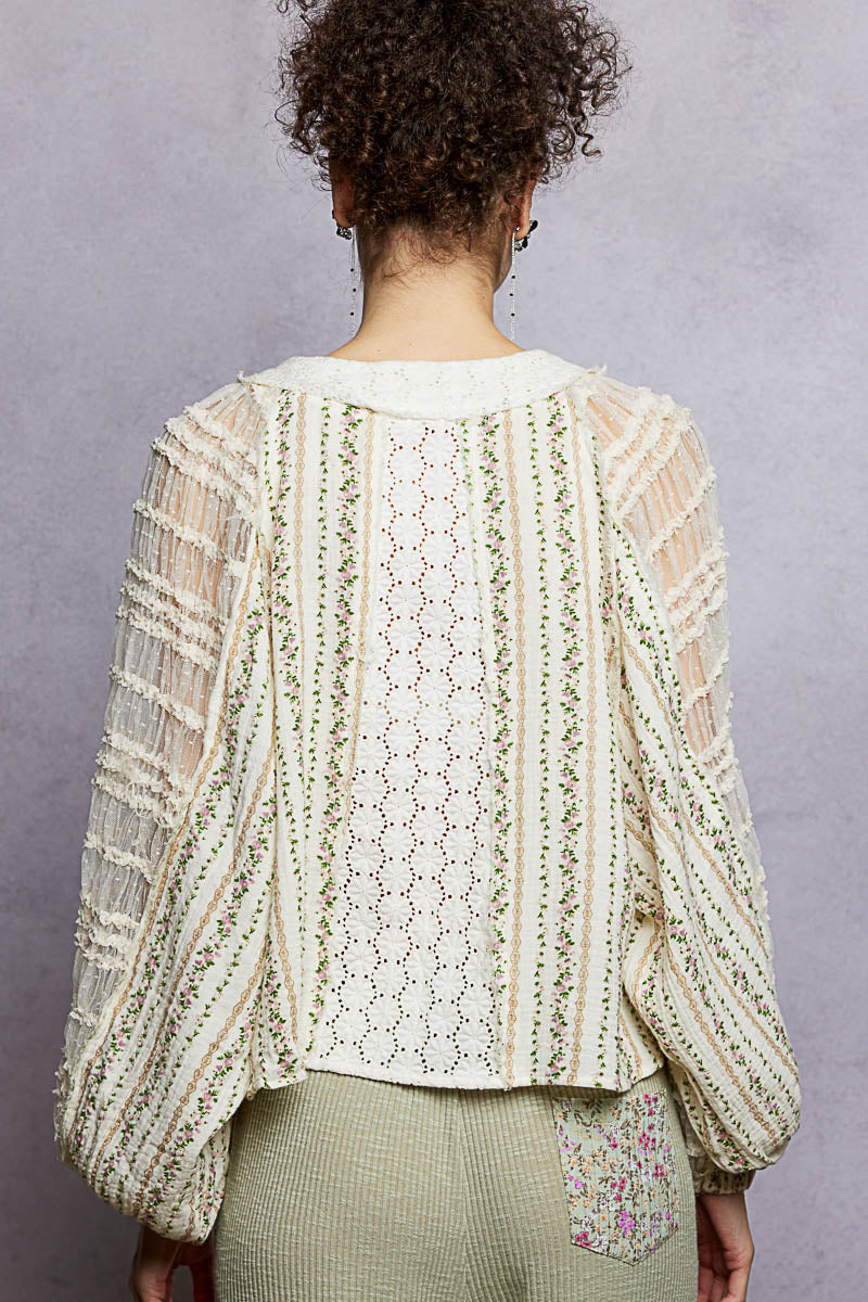 Leah Cream Floral Lace Sleeve Top