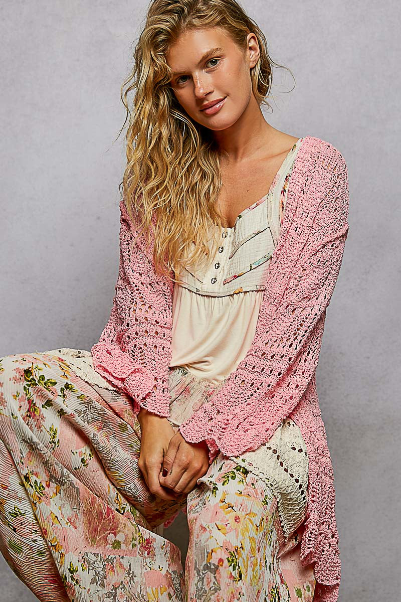Barbie Crochet Knit Open Cardigan in Barbie Pink