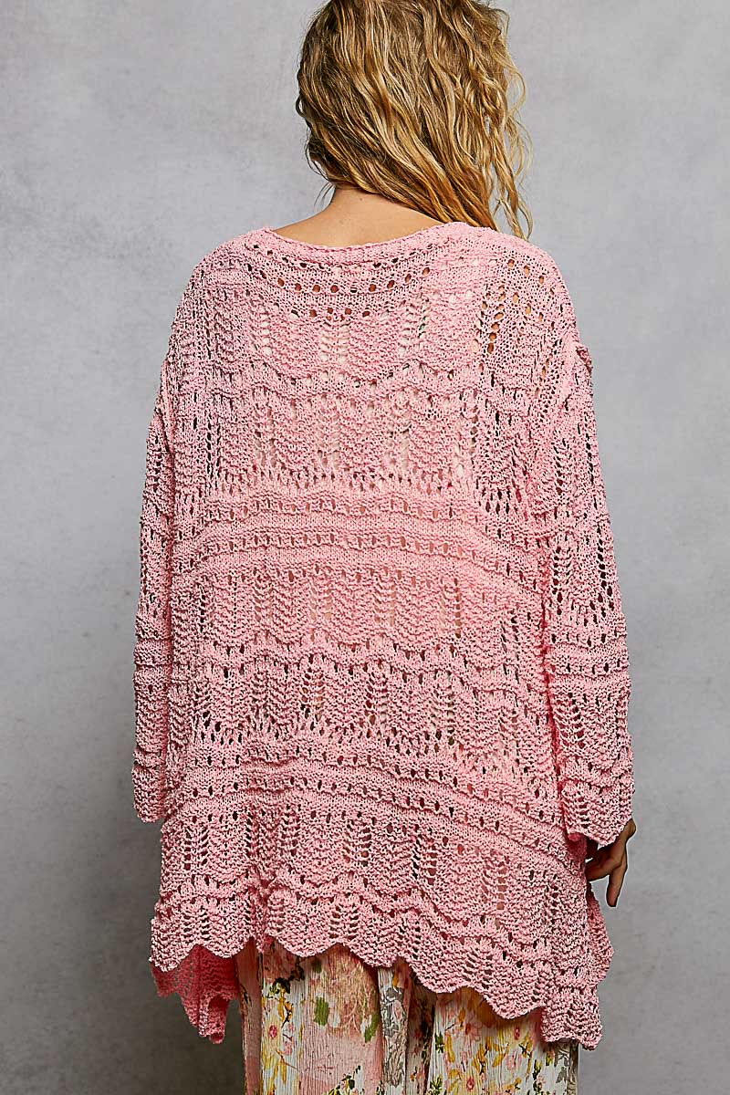 Barbie Crochet Knit Open Cardigan in Barbie Pink