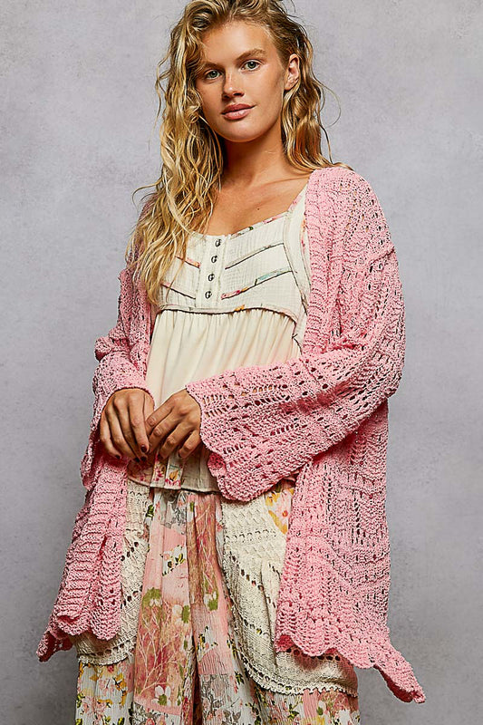 Barbie Crochet Knit Open Cardigan in Barbie Pink