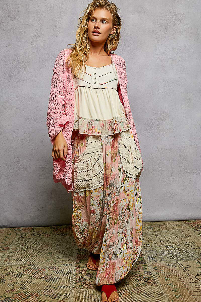 Barbie Crochet Knit Open Cardigan in Barbie Pink