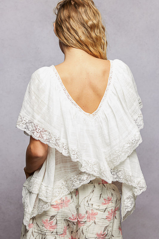 Bibi Reversible Lace V Shape Top in Off White
