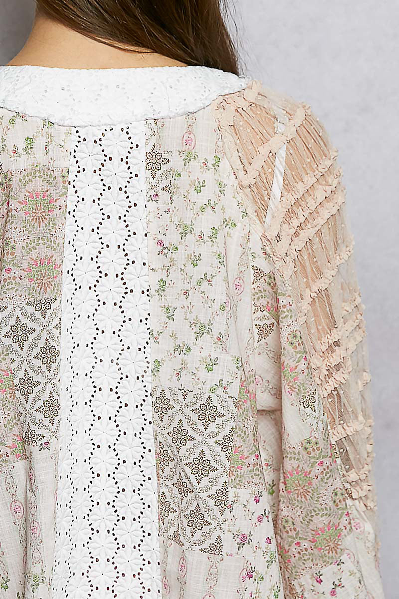 Willow Floral Lace and Patch top in Soft Pink