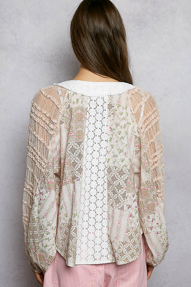 Willow Floral Lace and Patch top in Soft Pink