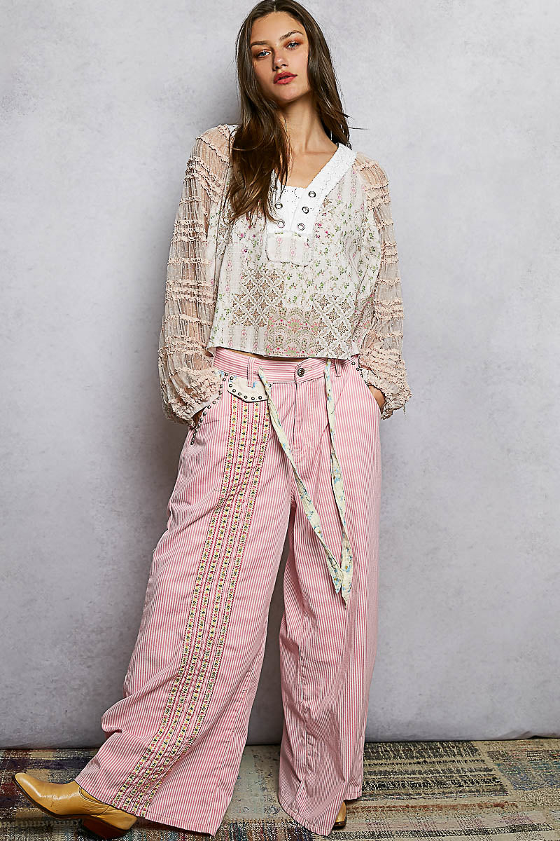 Willow Floral Lace and Patch top in Soft Pink