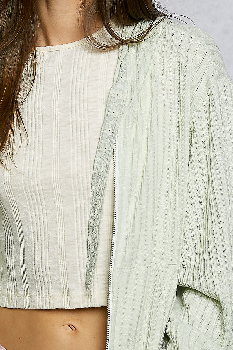 Brenda Lightweight Knit Zippered Hoodie in Mint