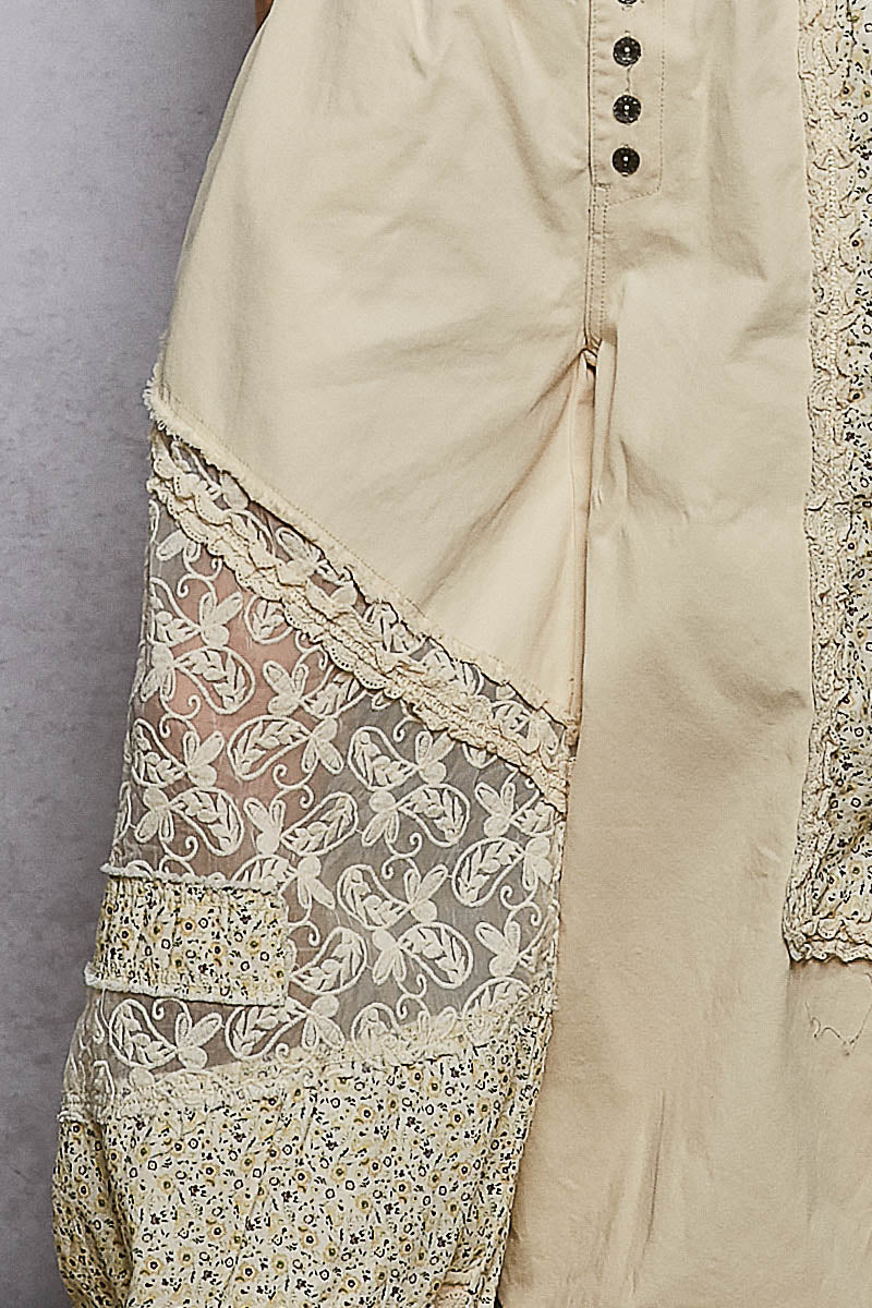 Kendra Denim, Lace and Crochet Pants in Natural