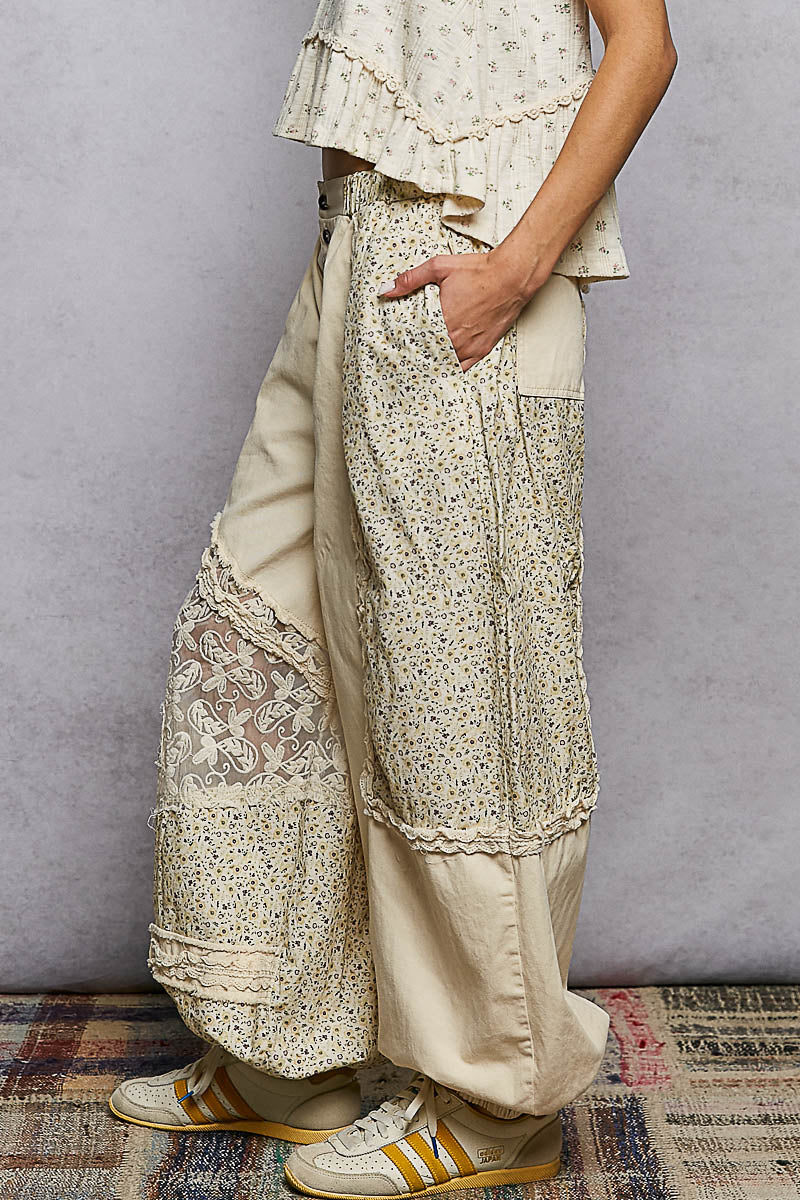 Kendra Denim, Lace and Crochet Pants in Natural