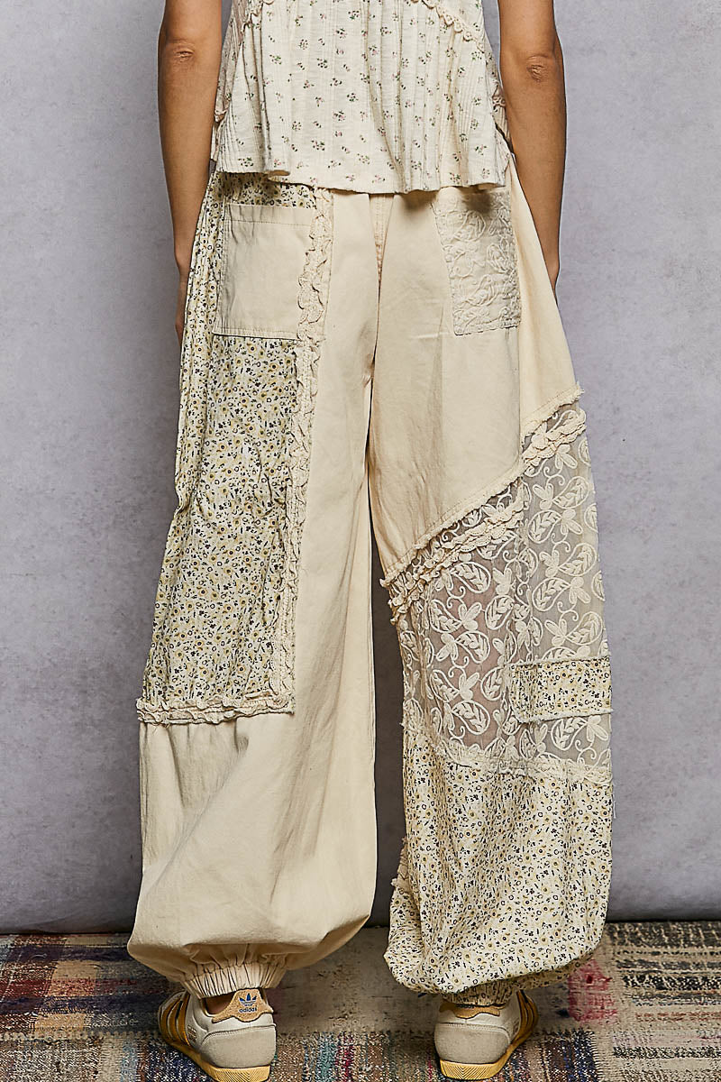 Kendra Denim, Lace and Crochet Pants in Natural