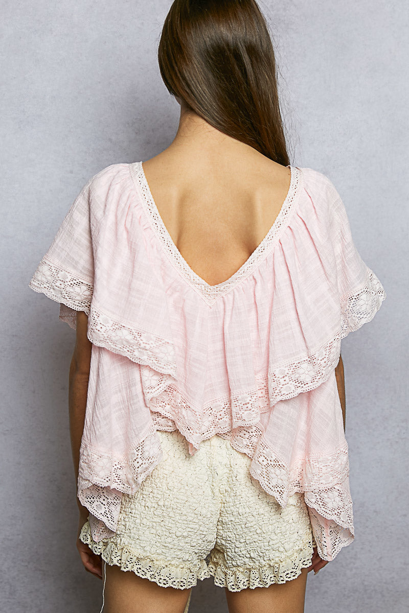 Debbie Reversible Lace V Shape Top in Pink