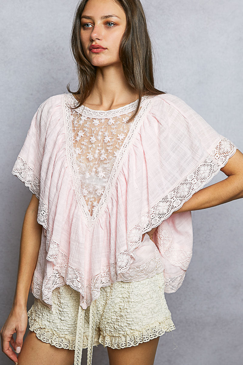 Debbie Reversible Lace V Shape Top in Pink