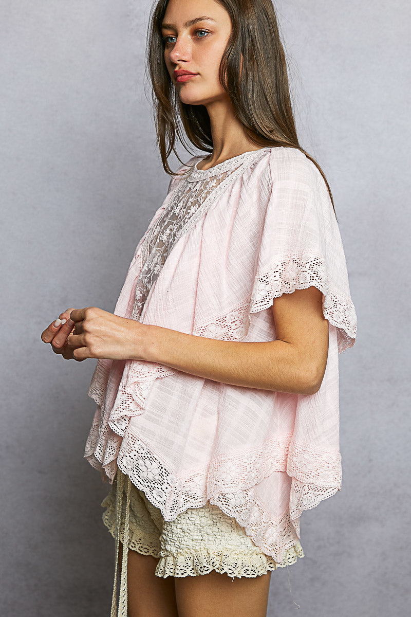 Debbie Reversible Lace V Shape Top in Pink