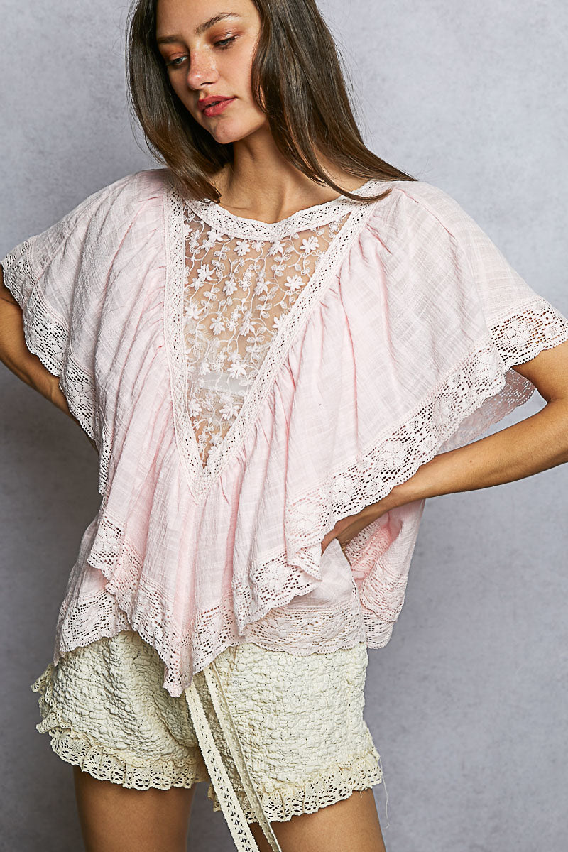 Debbie Reversible Lace V Shape Top in Pink