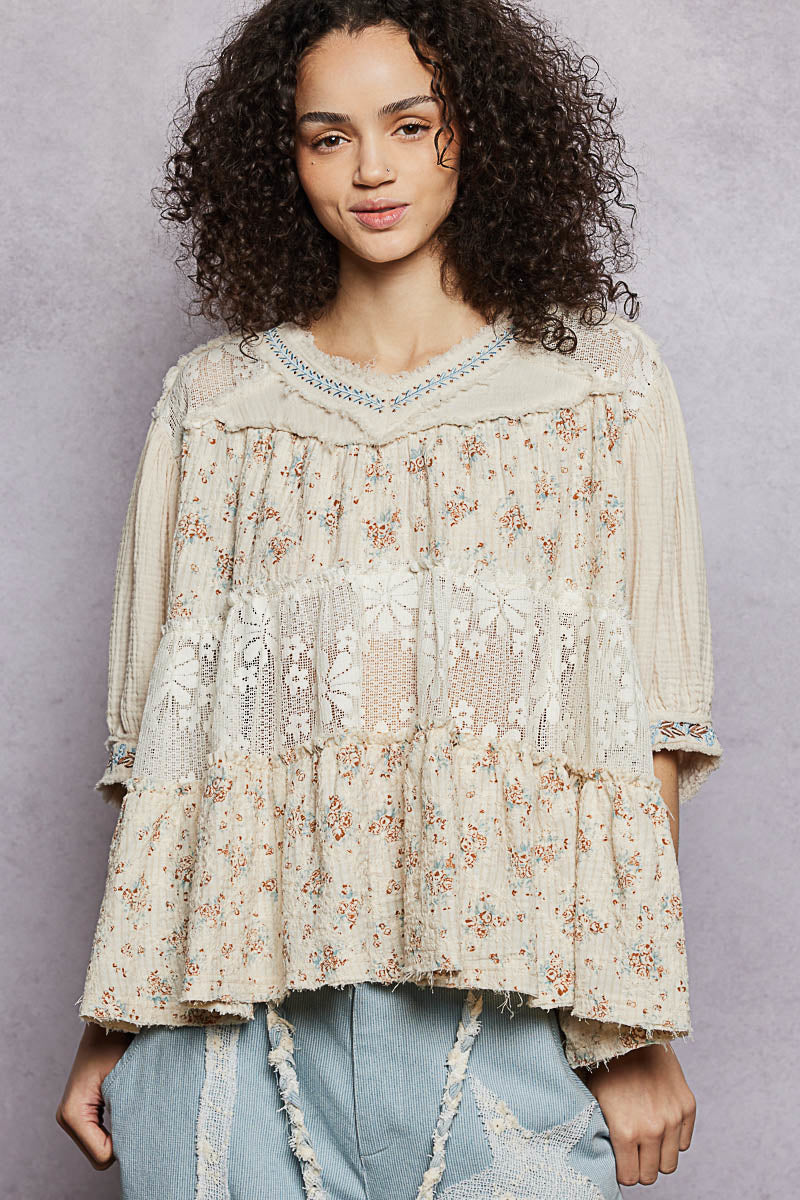 Elizabeth Double Gauze Lace and Embroidery Top