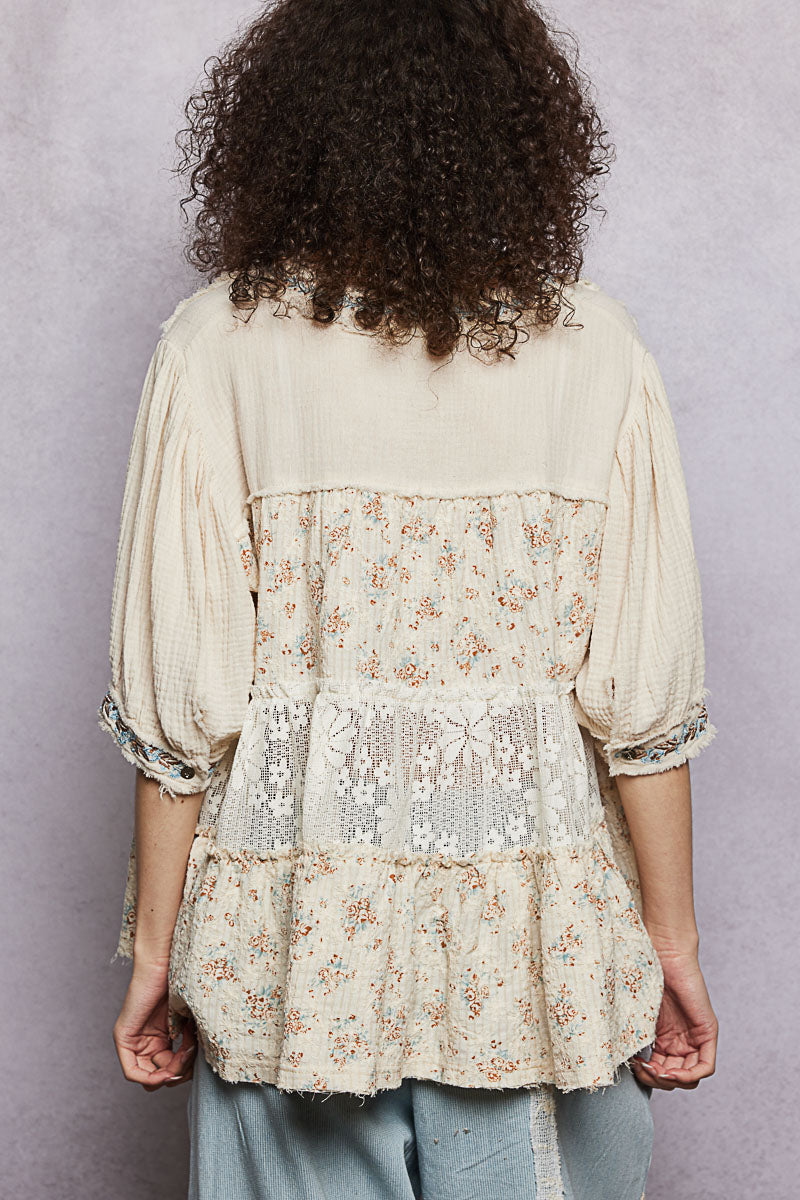 Elizabeth Double Gauze Lace and Embroidery Top