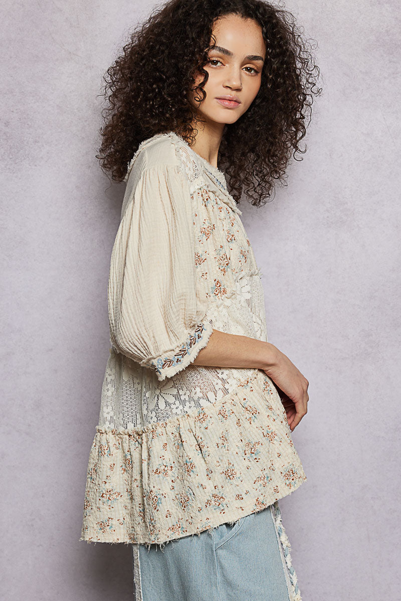 Elizabeth Double Gauze Lace and Embroidery Top