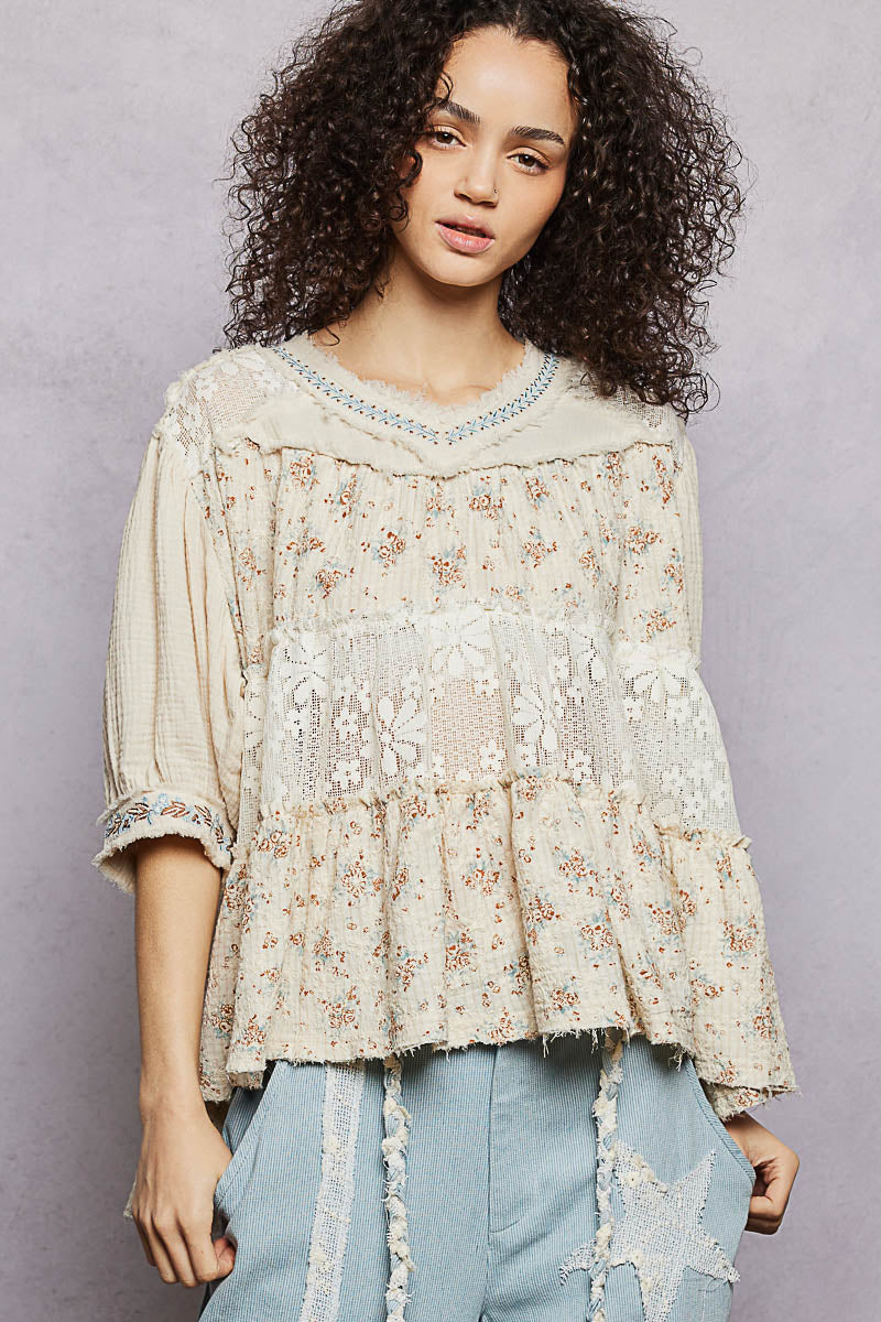 Elizabeth Double Gauze Lace and Embroidery Top
