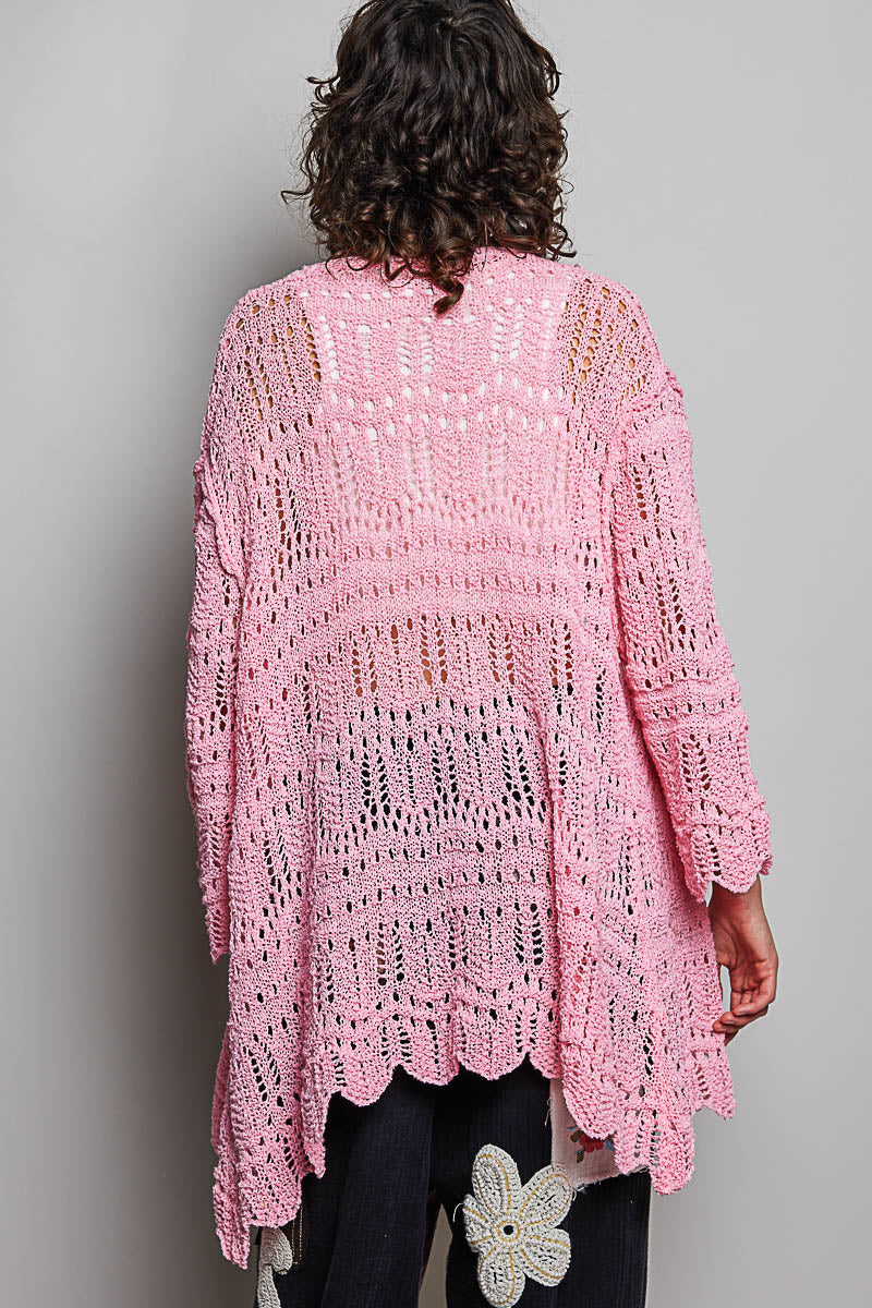 Barbie Crochet Knit Open Cardigan in Barbie Pink