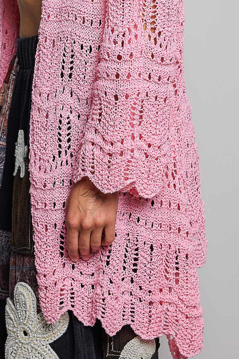 Barbie Crochet Knit Open Cardigan in Barbie Pink