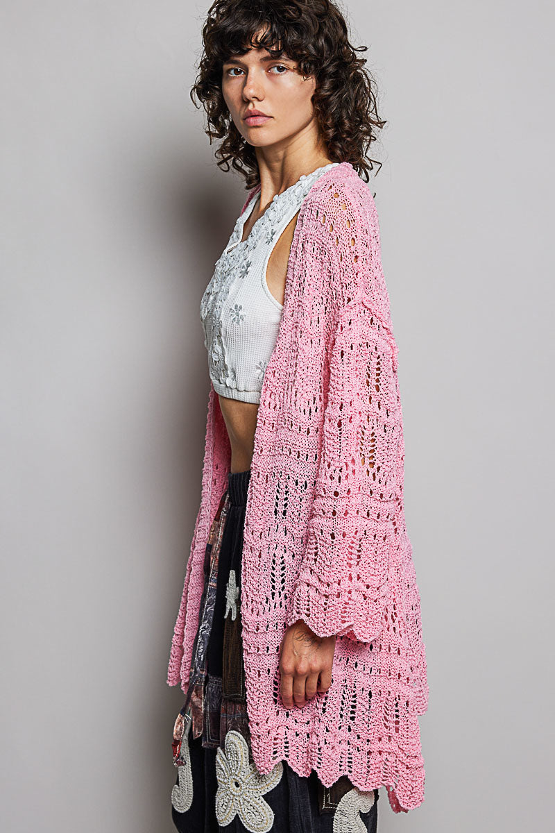 Barbie Crochet Knit Open Cardigan in Barbie Pink